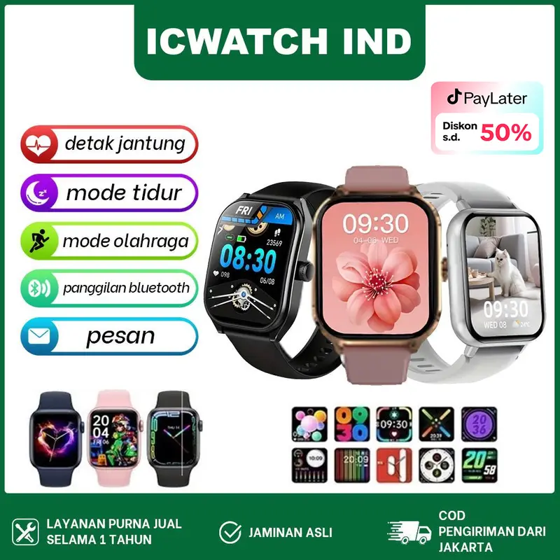 (BISA COD) Jam tangan smartwatch pria cewek,H9 ProMax,smartwatch android  ios,parlent active Black - Main Image