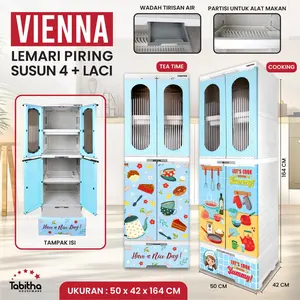 Tabitha Rak Lemari Piring Jumbo Printing Premium Lemari Dapur Estetik Serbaguna - Rak Piring Vienna