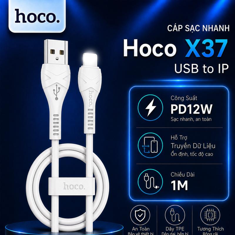 Cáp sạc nhanh PD10W USB to IP Hoco X37 cho iP 14 trở xuống dài 1M