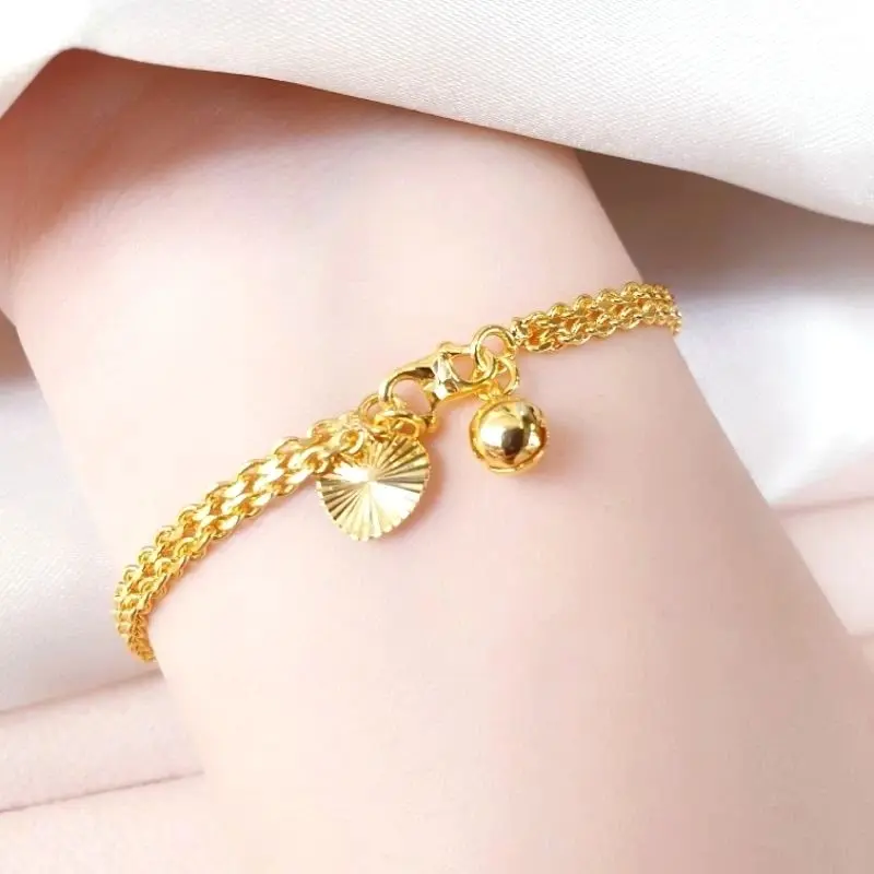 gelang tangan tikar 5mm titanium gold perhiasan wanita dewasa anti karat motif emas terlaris 0