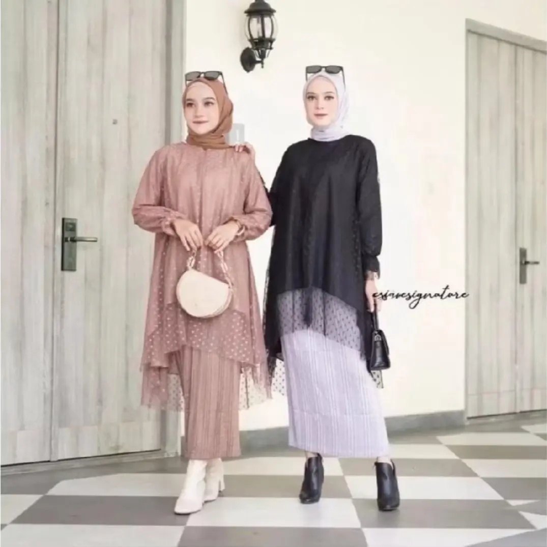 Azahira tunik dot bhan tile dot mix moscrep grad A lembut dinggin nyaman saat di pakai Muslim Remaja Lebaran Cantik