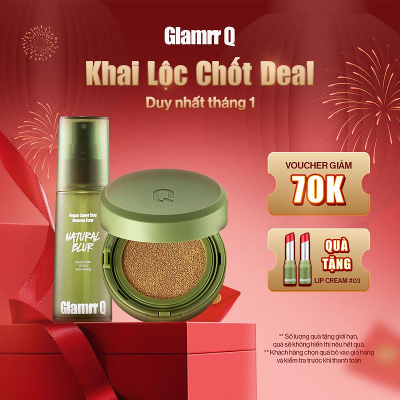 Combo Glamrr Q Phấn Nước & Xịt Khóa Nền Cố Định Glamrr Q Vegan Super Stay Makeup Fixer 50ml