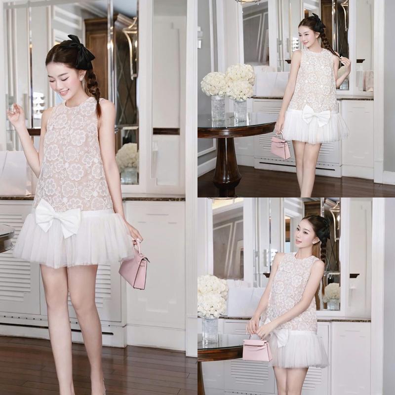 [HÀNG CÓ SẴN] E36 Váy ren phối lưới dáng xuông A - Thư Shop