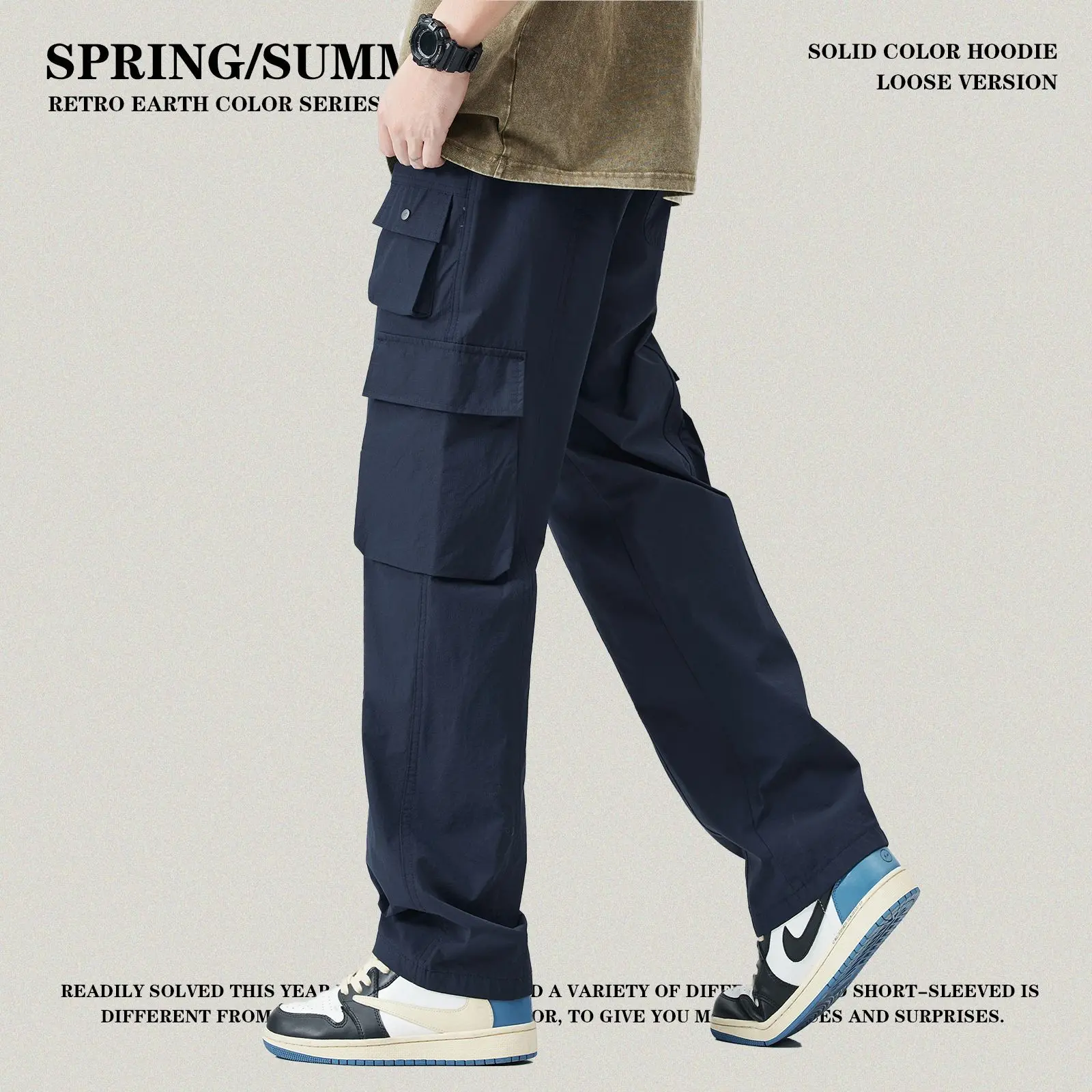 Fashionable men are not afraid of hot RS men's mountain outdoor straight casual pants men's summer style Japanese three-dimensional multi-pocket functional wind cargo pants Menswear Baggy Human