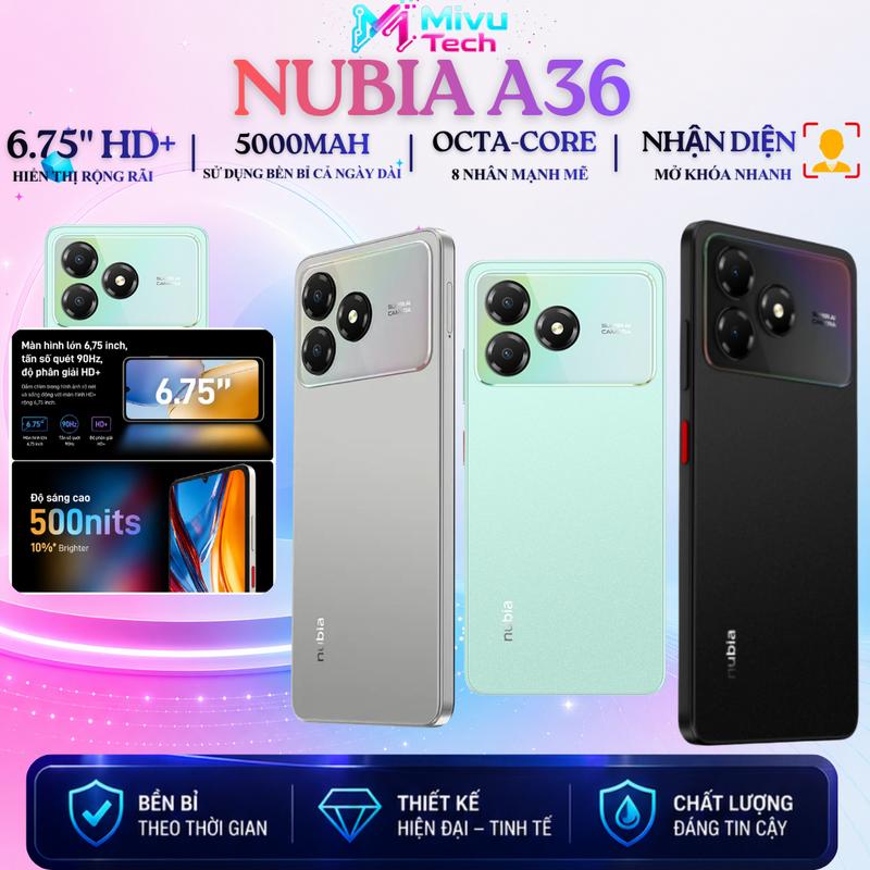 Điện thoại Nubia A36 | Màn hình 6.75 inch HD+ 90Hz | Pin 5000mAh |RAM 12GB (4GB+8GB)/64GB |Chính hãng | ĐÁNG MUA 2026