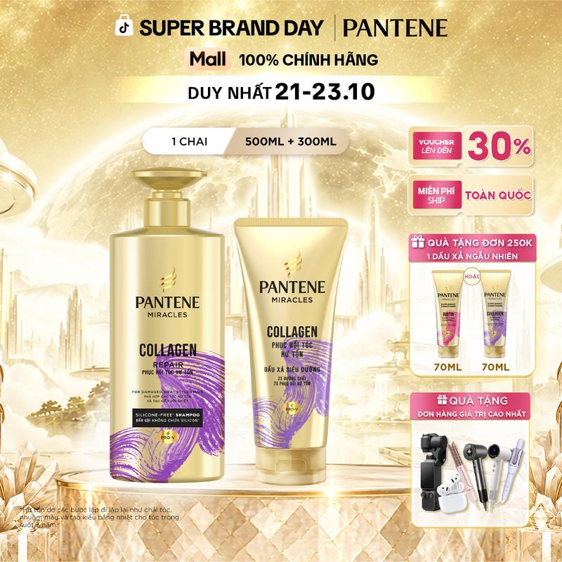Combo Gội + Xả PANTENE MIRACLES Phục hồi hư tổn/Tóc Chắc Khỏe - Gội Không Silicone & Xả Siêu Dưỡng - 500ML + 300ML