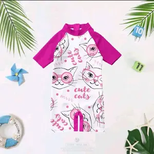 Baju Renang Anak Lucu Karakter 1 sampai 12 Tahun Lengan Pendek Motif Kucing Imut dan Warna Cerah