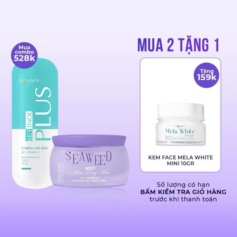  Combo Kem Ủ Trắng Đêm Retinol + Kem Body Ngày Men Rong Nho Npcosmetic Tặng Kem Face Melawhite   10Gram 