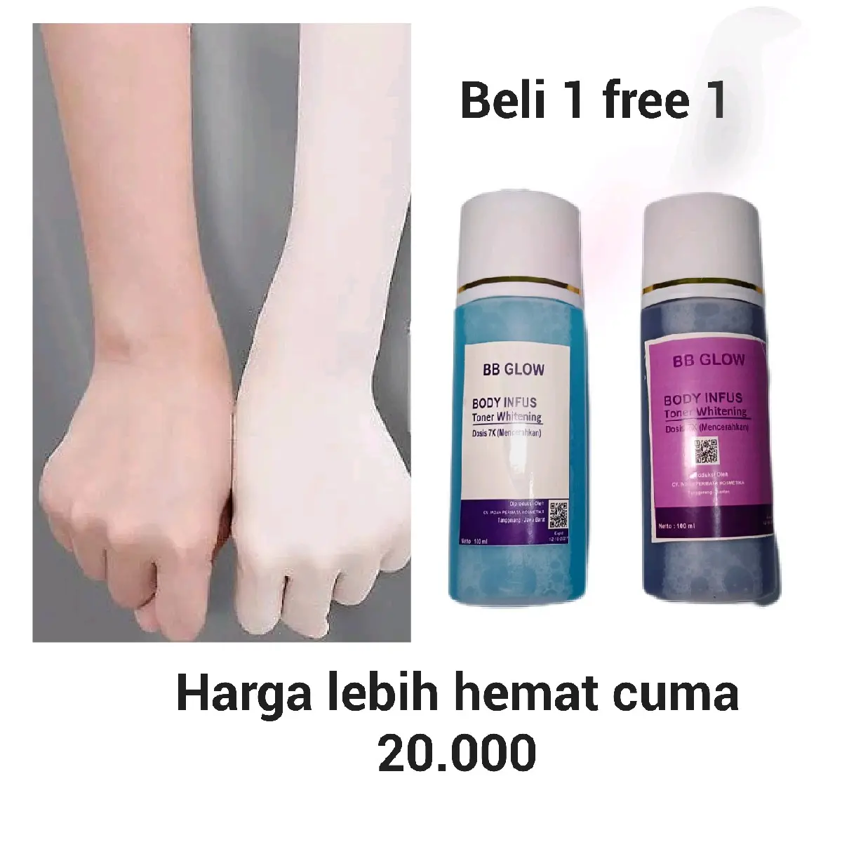 Beli 1 Gratis 1 Toner Badan Infus Whitening Blue dan Uang Pencerah Perawatan Tubuh - Berminyak, Hitam, Biru