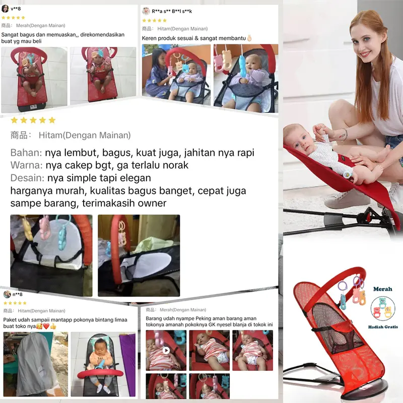 BEIGE Bouncer Bayi Lipat Bergoyang dengan Tempat Tidur Bayi Goyang dan Mainan Anak Laki-Laki dan Perempuan Anak-Anak 1