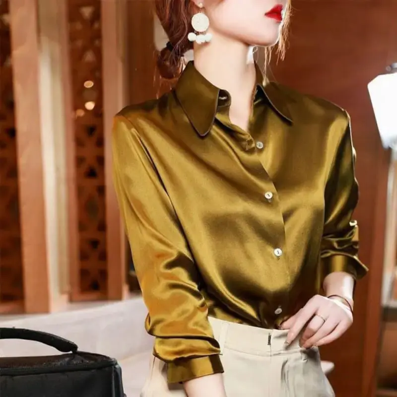 ATASAN KEMEJA SATIN IMPORT LENGAN PANJANG TERMURAH KEKINIAN / KEMEJA WANITA MEWAH KUALITAS MEREK KEMEJA LENGANPANJANG BERKANCING KANTOR ELEGAN BLUS SATIN KREP SUTRA ATASAN WANITA BISNIS SERAGAM Pesta- Kemeja Bangkok BKK - Kemeja Korean Viral Trendy W