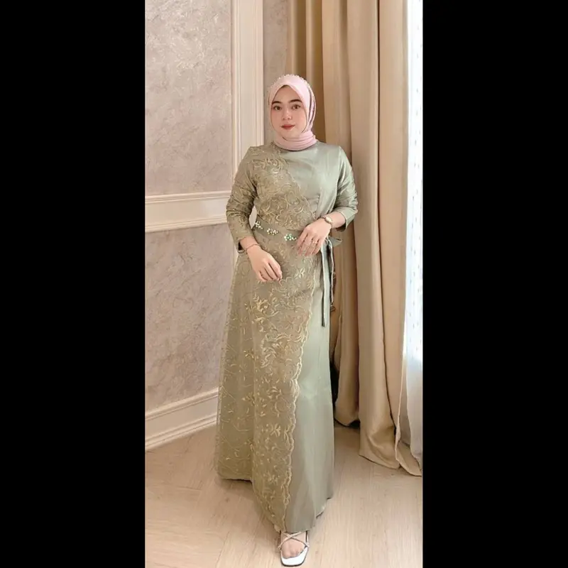 Kinan Gaun Lebaran 2025 Gamis Brukat Dress Pesta Wanita Kondangan Muslim Remaja Bridesmaid Gaun Seragaman Dewasa Mewah Muslimah Simple Midi 4