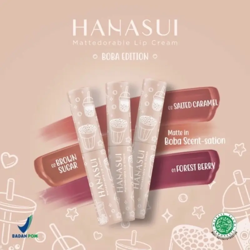 Lipstik Hanasui Mattedorable | Edisi Boba | Asli - Liptint, Liquid, Waterproof, Gloss, Bibir, Lipstick 5
