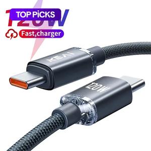 Cable de datos de carga rápida de 120W 6A tipo C a tipo C, 1 unidad de cable PD trenzado de nailon, Cable de datos para teléfono compatible con smartphone, Carga rápida tipo C #LOS MÁS VENDIDOS