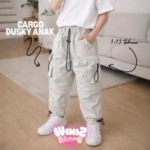 celana cargo dusky  Anak-Anak Fashion anak koreant style  Unisex 1-13 tahun ootd anak bawahan cargo bahan crinkle paracut