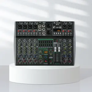 Mixer Portabel Profesional 4/6/8-Saluran dengan Bluetooth 99DSP Equalizer 7-Band Pemutar MP3 USB Koneksi Rekaman Komputer Sakelar Daya Phantom 48V Koneksi Daya Mobil 12V