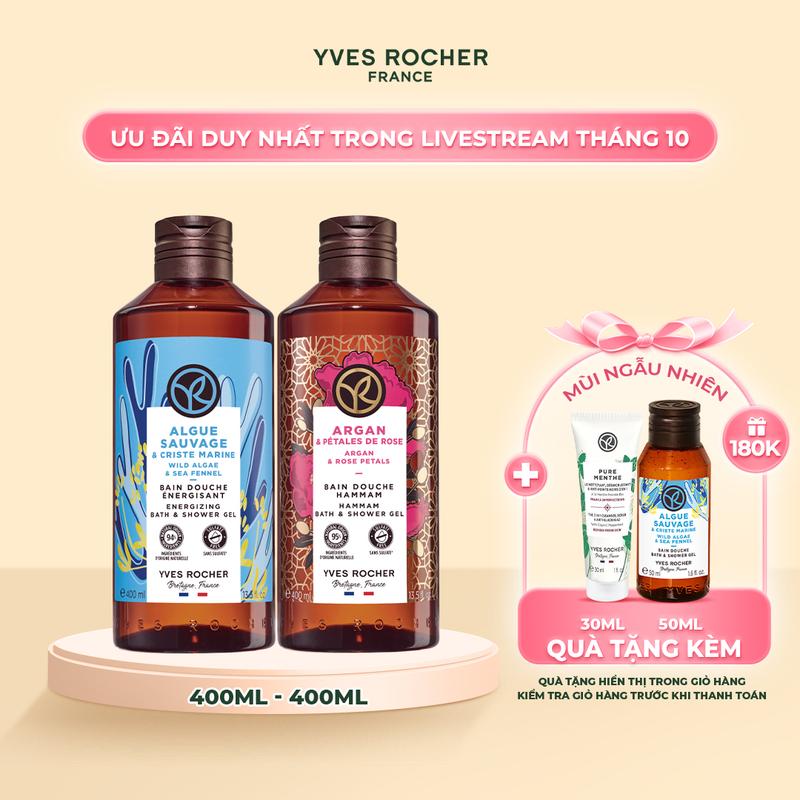 [KOL] Combo 2 Sữa Tắm Thiên Nhiên Không Sulfate Yves Rocher nuôi dưỡng da mịn màng 400ml khác mùi hương
