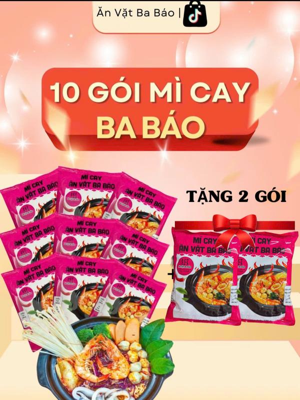    BA BÁO   Combo 10 gói mì cay TẶNG 2 gói  Ăn Vặt Ba Báo cốt pha sẵn  Huơng vị quán   1 gói gồm mì và súp   Kèm  ớt cay cấp độ  Food 