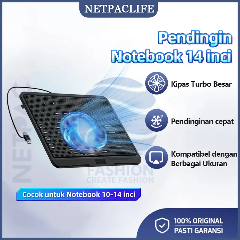 【COD】NETPACLIFE Cooling Pad Laptop Kipas Pendingin Laptop Portable Silent Ice Feeling Stronger Wind Original