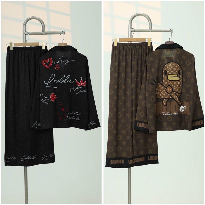 Bộ pijama cộc dơi , quần dài chất vải lụa latin size dai quan 100 (45kg-65kg)