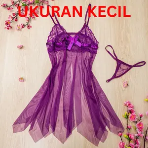 [BEST SELLER PAJAMA] UKURAN KECIL MAX BB 48KG Lingerie Set + CD Wanita Transparan Lace Tidur Dress Poliester Set Lingerie 1086