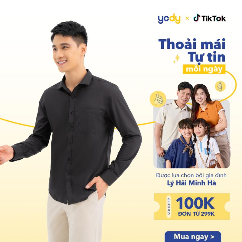 YODY Áo Sơ Mi Nam Dài Tay Công Sở Chất Lụa Nến Chuẩn Form Không Nhăn Có Túi Ngực SPM5005