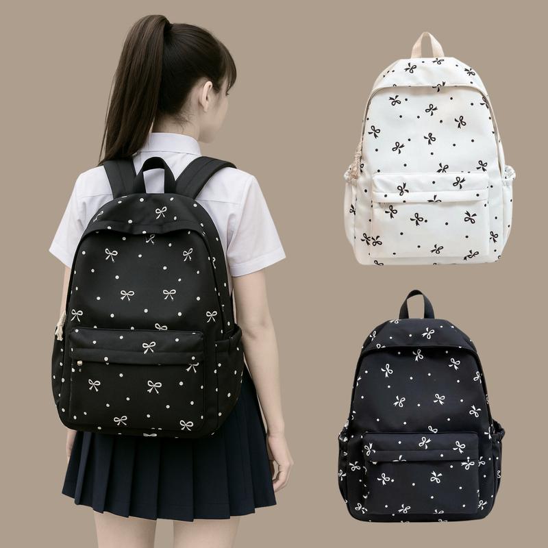 Balo đi học nữ  balo ulzzang nơ chấm bi basic nhiều ngăn đựng vừa laptop 15.6 inch, chất liệu vải Poly dù mềm mịn