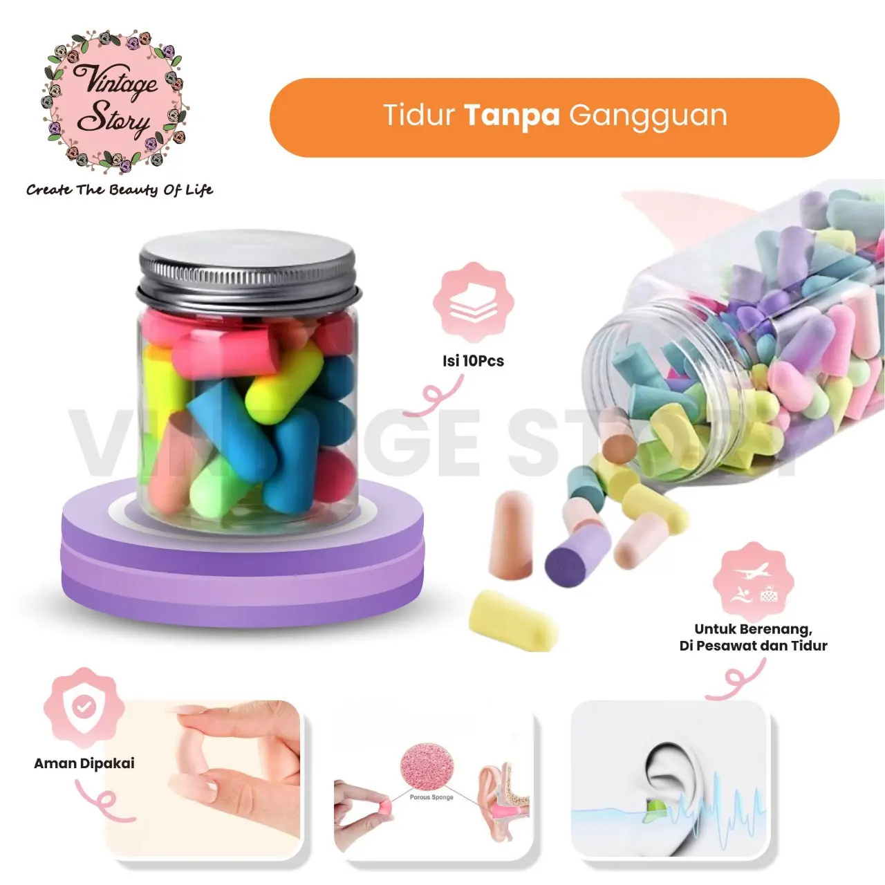 Penutup Telinga Peredam Suara Earplugs Tidur Isi 10Pcs