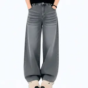 [COD]Celana Jeans  Panjang  Denim - Highwaist Kulot Pants Gombrang Pria Non Stret Hitam tidak Melar - loose gombrong Straight black wash, whisker, retro Stretch Dewasa Celana Baggy skena Korean Cowok