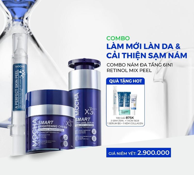COMBO RETINOL MIX PEEL & BỘ ĐÔI GIẢM SẠM NÁM CHUYÊN SÂU SAU PEEL gồm KEM NÁM - TINH CHẤT NÁM - Skincare Serum Peel Da Kem Nám Tàng nhang