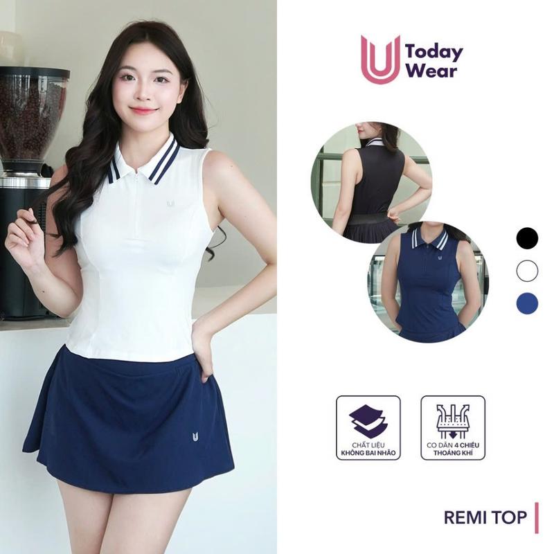  Áo thể thao cổ polo sát nách nữ Remi Top Today U Wear tập gym yoga chạy bộ cầu lông pickleball trendy vải Poly Spandex chuyên dụng cho đồ thể thao thoáng mát co giãn và thấm hút mồ hôi tốt 