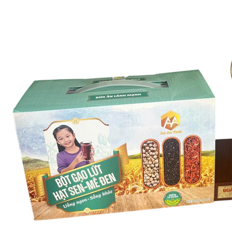 Bột gạo lứt hạt sen mè đen .( hộp 400gam / 16 gói) ananfood ngủ cốc  hữu cơ tự nhiên ít béo Food , lượng đường thấp Chua Snack matcha