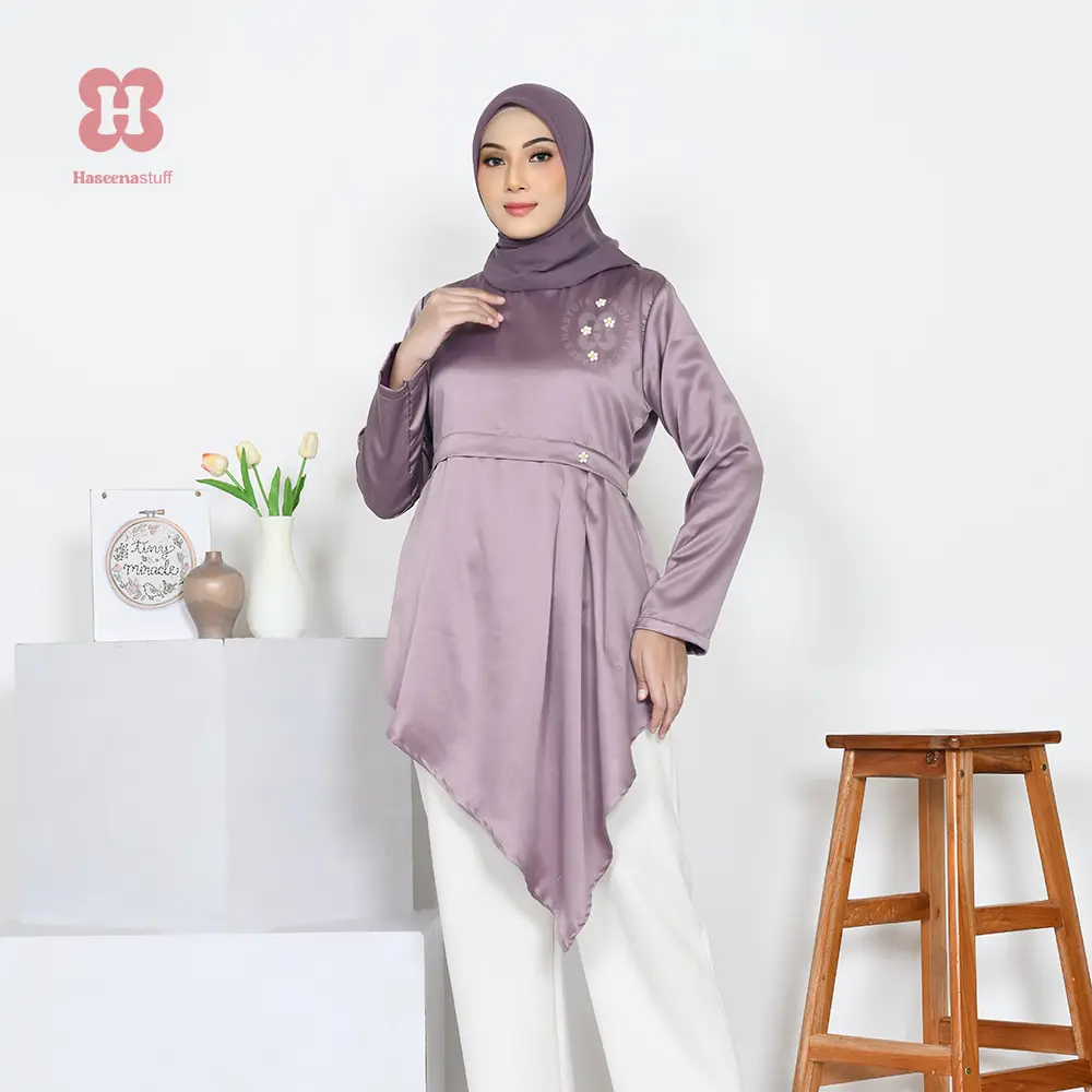 Haseenastuff - ALINA Tunik Satin Premium Sequins // Baju Atasan Wanita Muslim Tunik Kondangan Formal dan Non Formal Nyaman