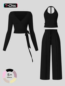 Conjunto de yoga de secado rápido para mujer, brasier deportivo sin espalda con forro polar y leggings de cintura alta, casual para correr y fitness, cómodo para gimnasio