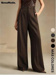 Pantalones de pierna ancha de color sólido para mujer, elegantes y casuales para la oficina y negocios, pantalones para damas para todas las estaciones, pantalones de mujer