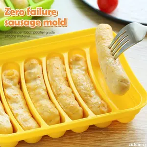 Cetakan Sosis Silikon Cetekan Nugget Naget Kukus Silikon Hotdog Kue Telur Puding Es Silikon DIY 6 Lubang Sausage Silicone Mold BPA cutenery