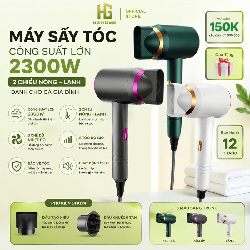Máy Sấy Tóc Công Suất Lớn 2300W 2 Chiều Nóng Lạnh Dành Cho Cả Gia Đình