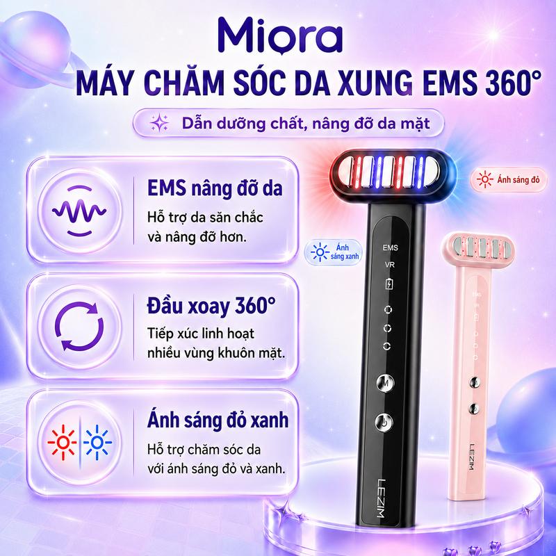 Máy Nâng Cơ Mặt EMS 360° Đầu Xoay, Chăm Sóc Da Ánh Sáng Đỏ Xanh Tím, Massage Mặt, Hỗ Trợ Đẩy Tinh ChấtCSSD204-DEN-MIO