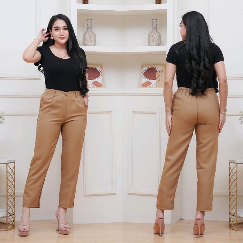 Celana kantor wanita high waist trousers semiwool 3