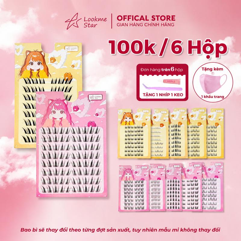 Lông Mi Giả KHÔNG sẵn keo Lookme Star (tặng nhíp + keo/ đơn 6 hộp mi) Mi Cong C, Sợi Mi Mảnh Có Thể Tái Sử Dụng