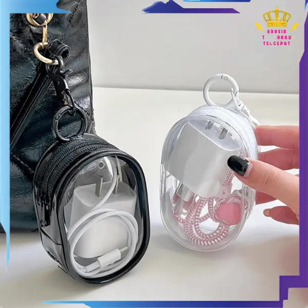 GTT Gantungan Tas Mini Transparan Tempat Penyimpanan Kabel Data Portable