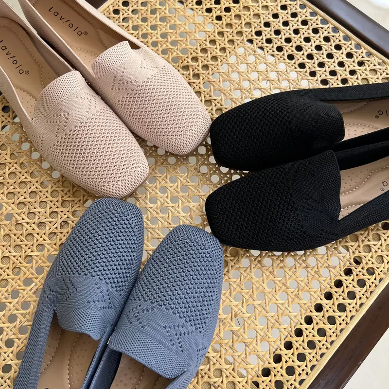 Laviola 4333 LSF - Flat Shoes Rajut Wanita Apricot, Black dan Blue Kerja 0
