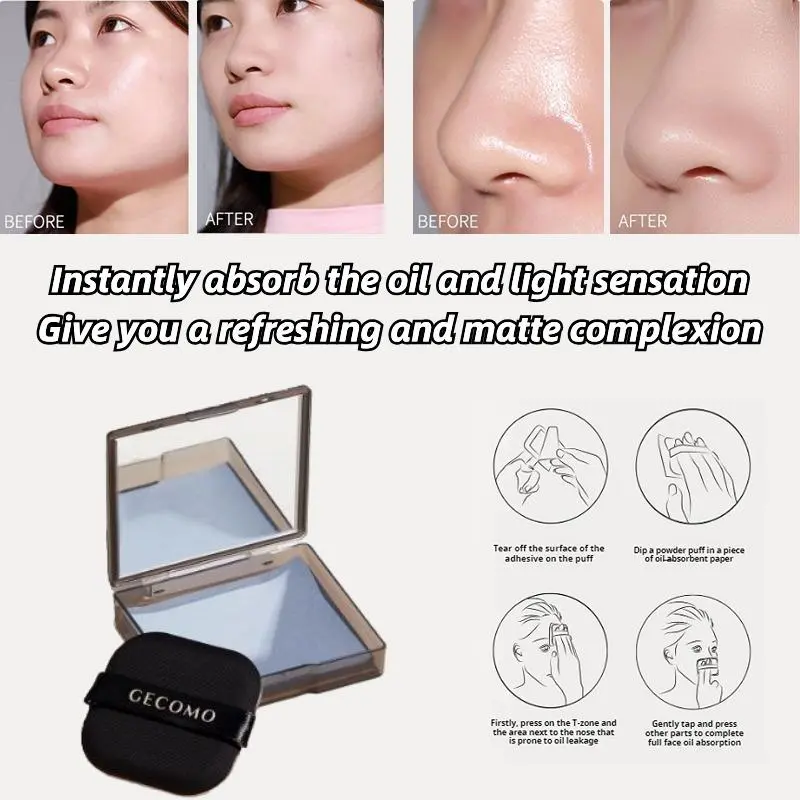 Facial Oil-control Paper, with Puff, Mirror, Oil Control, Portable Oil-absorbing Paper, Makeup Tools