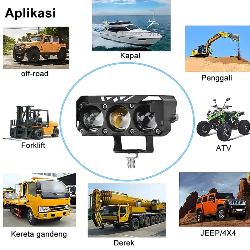 Lampu Tembak Laser SQL 3 Mata D2 D3 Full Alumunium Premium kuning-putih/putih-putih 150W 10000LM IP68 DC 9V-85V 5