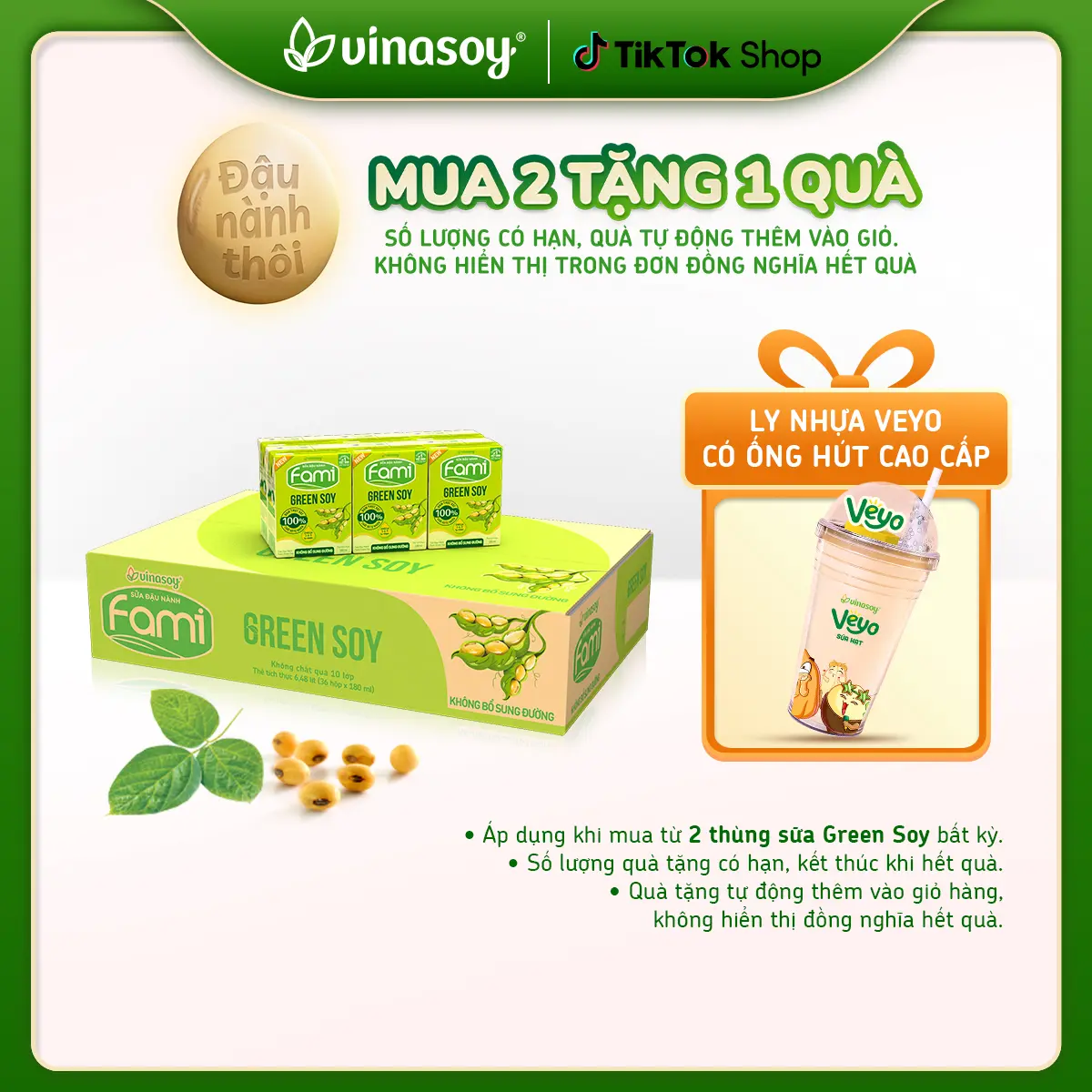 Thùng sữa đậu nành Fami Green Soy không bổ sung đường (36 hộp x 180ml)