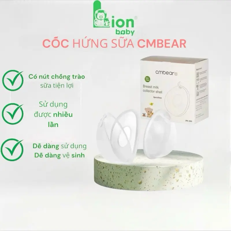 Cốc Hứng Sữa Silicon, Phễu Hứng Sữa Cmbear Cao Cấp, An Toàn Và Tiện Lợi (Hộp 2 Phễu Có Nút Đậy, Tiện Lợi Khi Nằm) silicon