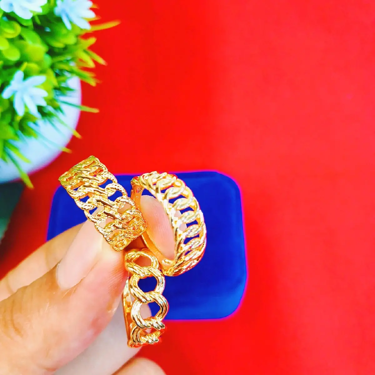 [ Co 2 free 1 ] Cincin Swasa premium cincin Rantai lapis emas asli 18k warna seperti Emas asli tidak luntur dan menghitam 100%