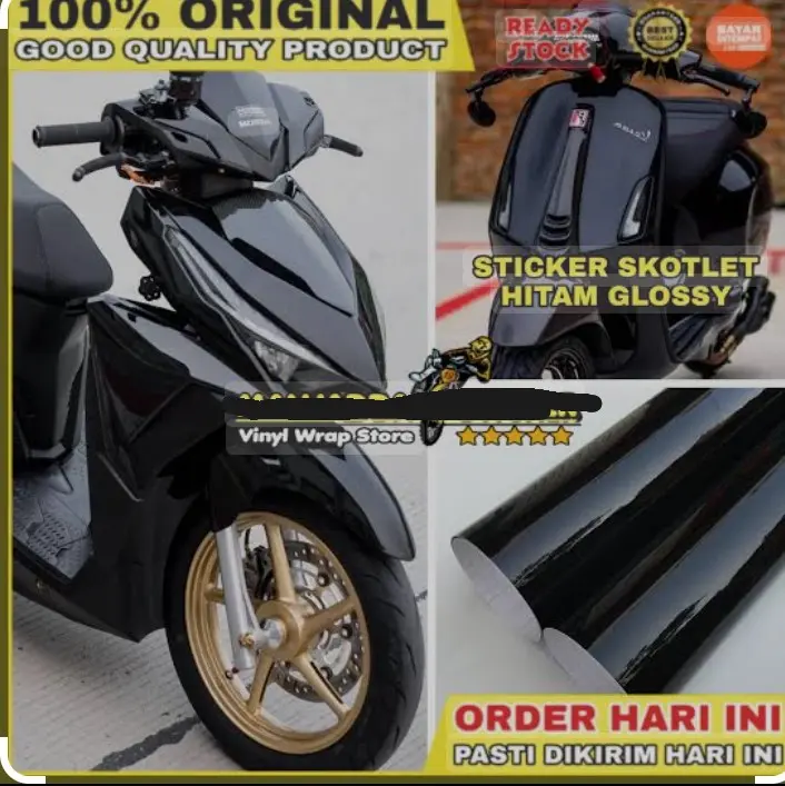 STIKER SKOTLET HITAM GLOSYY permeter murah
