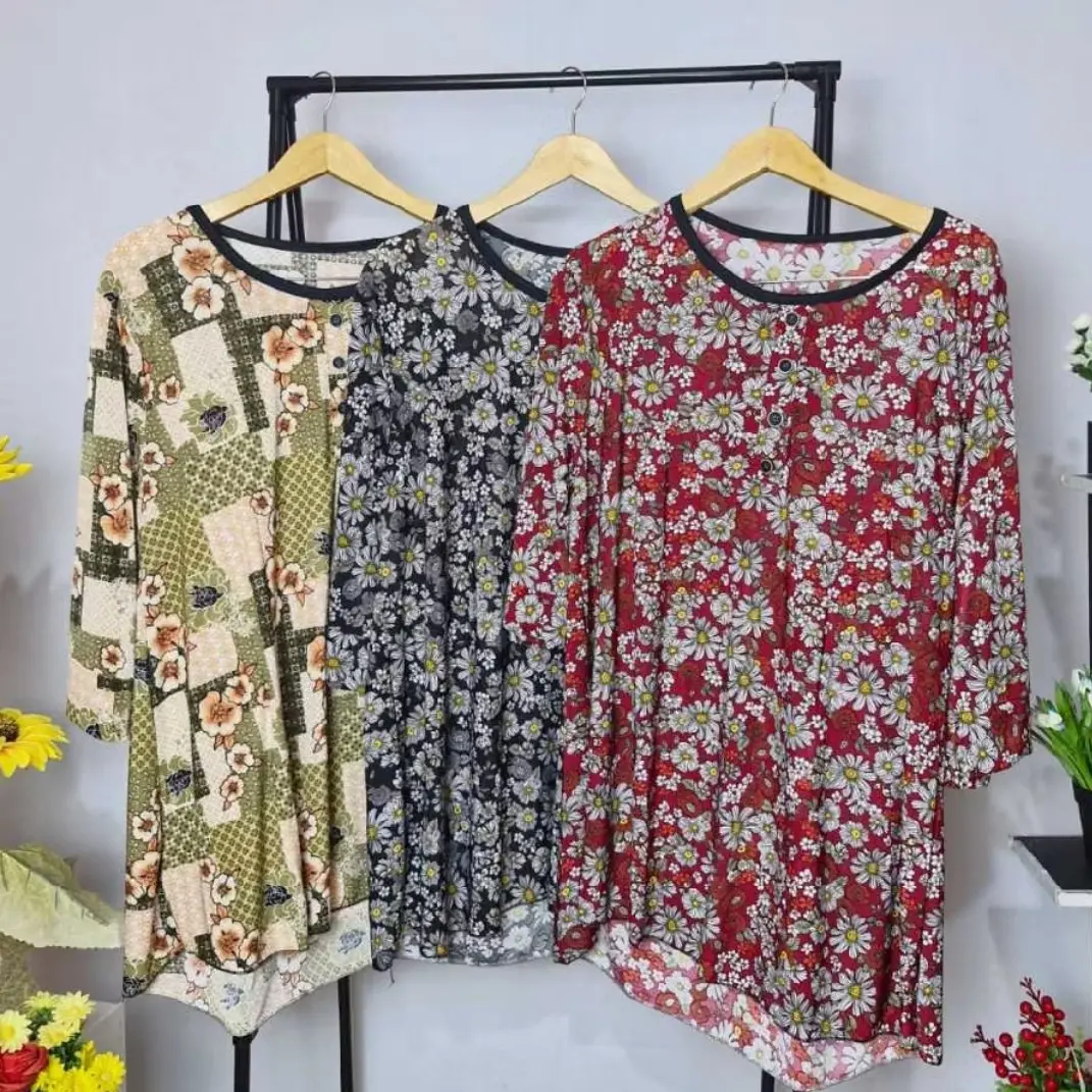 Baju Atasan Wanita Jumbo / Blouse Jersey Jumbo / Baju Wanita Harian Motif Bunga