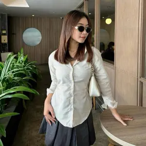 NV BRAND  - Kemeja Slimfit Stripe Wanita Katun Salur Atasan Karet Top